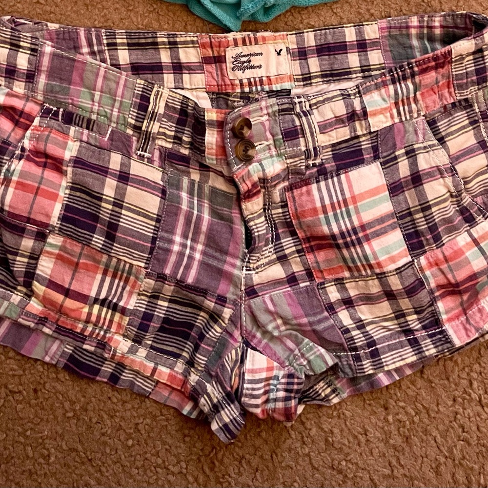 American Eagle Outfitters Plaid Jean Shorts Colorful Summer Style